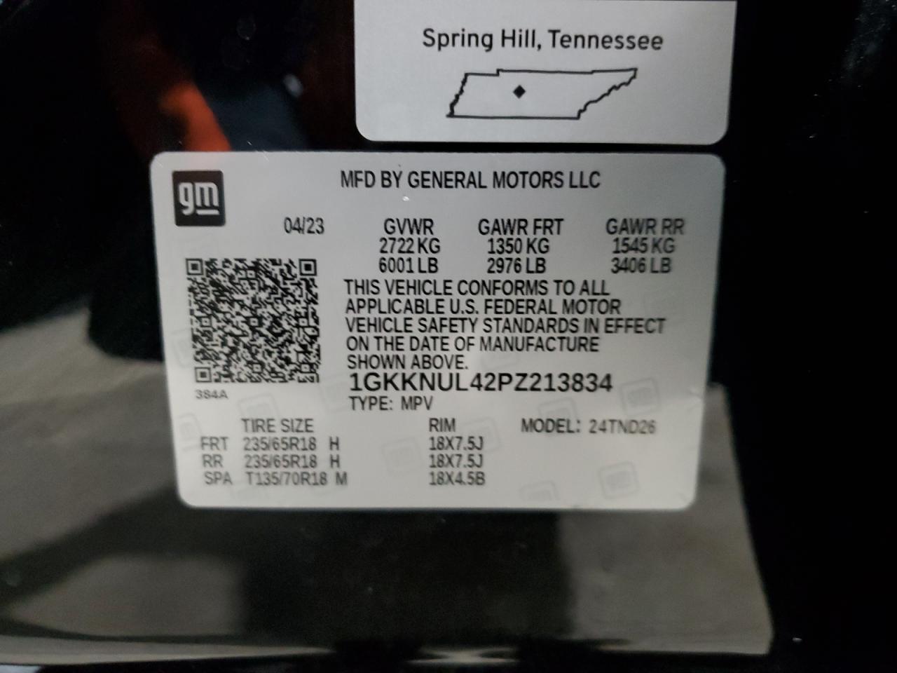 2023 GMC ACADIA SLT VIN:1GKKNUL42PZ213834