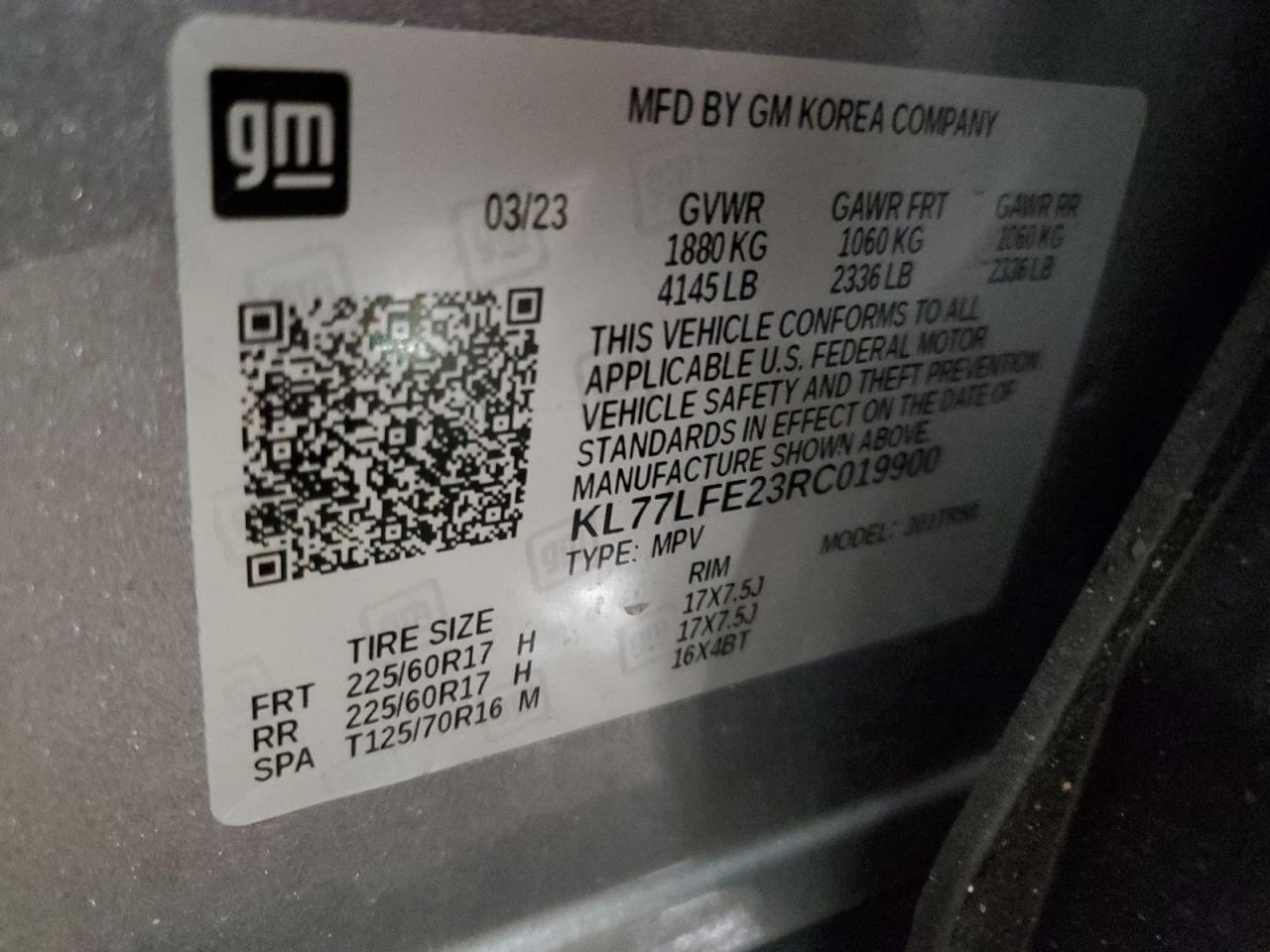 2024 CHEVROLET TRAX LS VIN:KL77LFE23RC019900