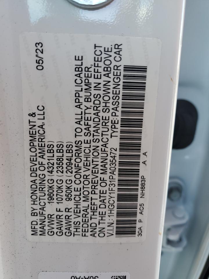 2023 HONDA ACCORD EX VIN:1HGCY1F31PA035472