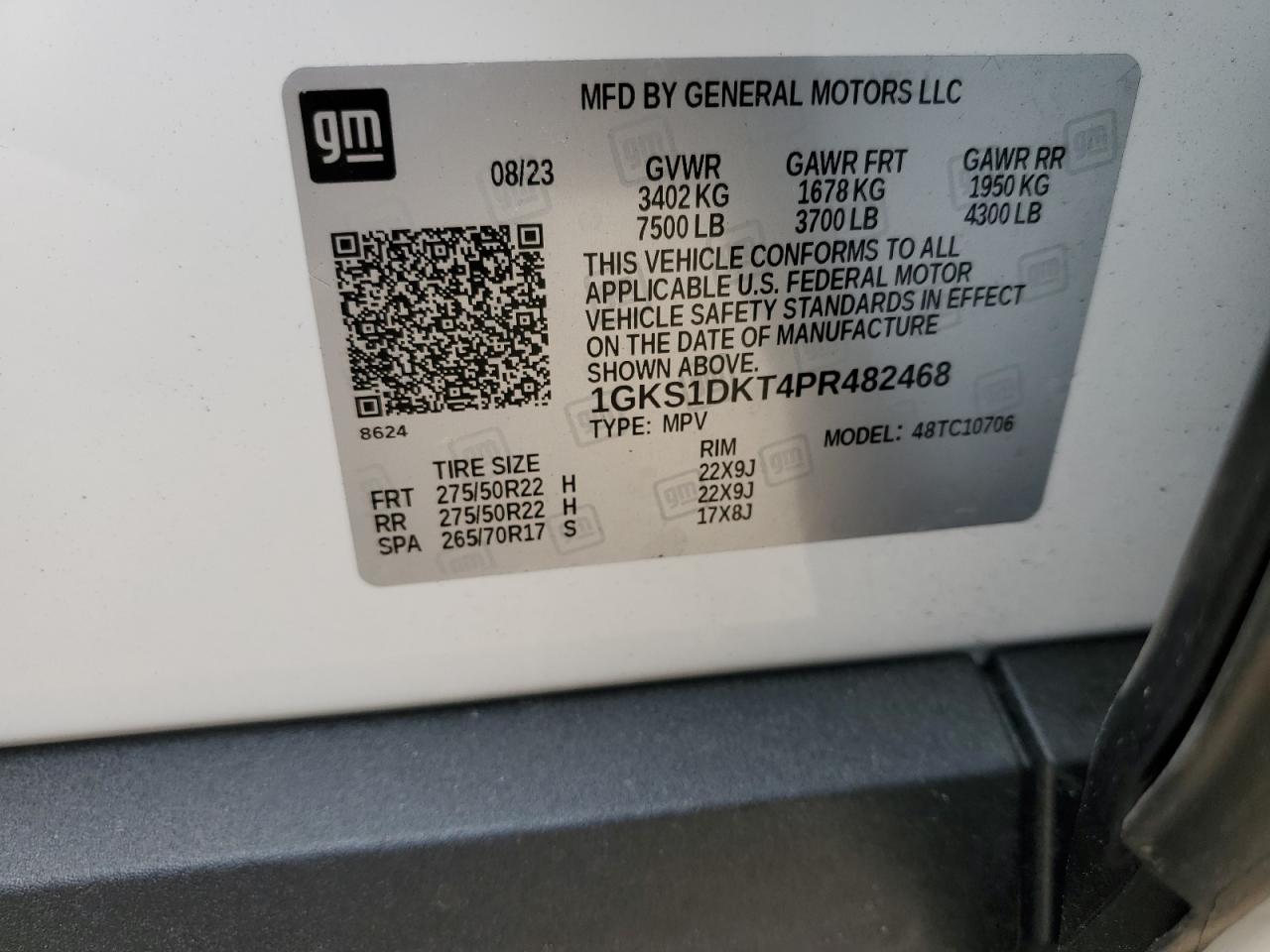 2023 GMC YUKON DENALI VIN:1GKS1DKT4PR482468
