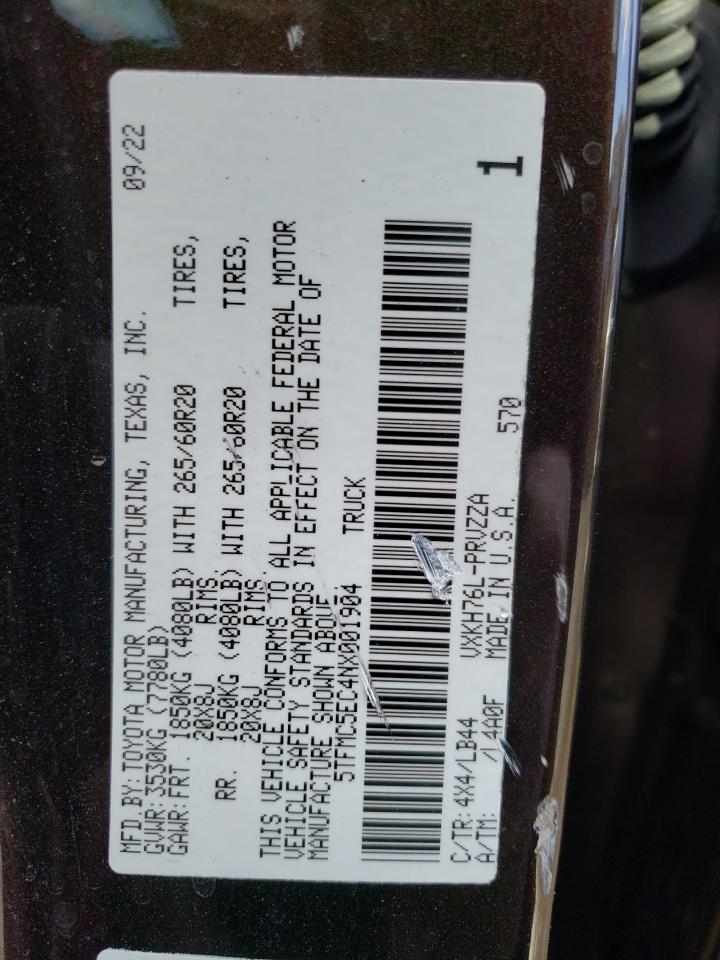 2022 TOYOTA TUNDRA CREWMAX PLATINUM VIN:5TFMC5EC4NX001904