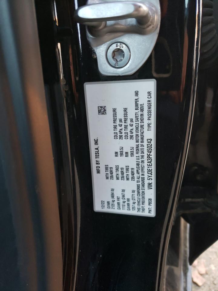 2023 TESLA MODEL 3 VIN:5YJ3E1EA3PF450243