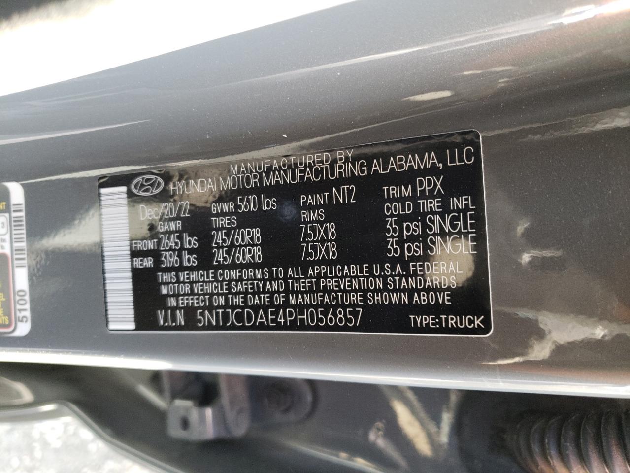 2023 HYUNDAI SANTA CRUZ SEL VIN:5NTJCDAE4PH056857