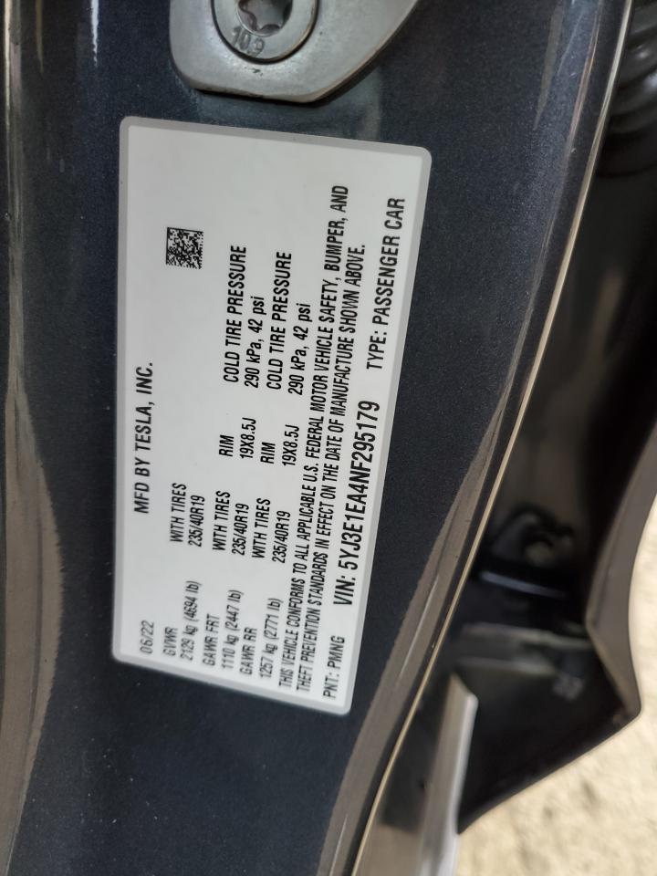 2022 TESLA MODEL 3 VIN:5YJ3E1EA4NF295179