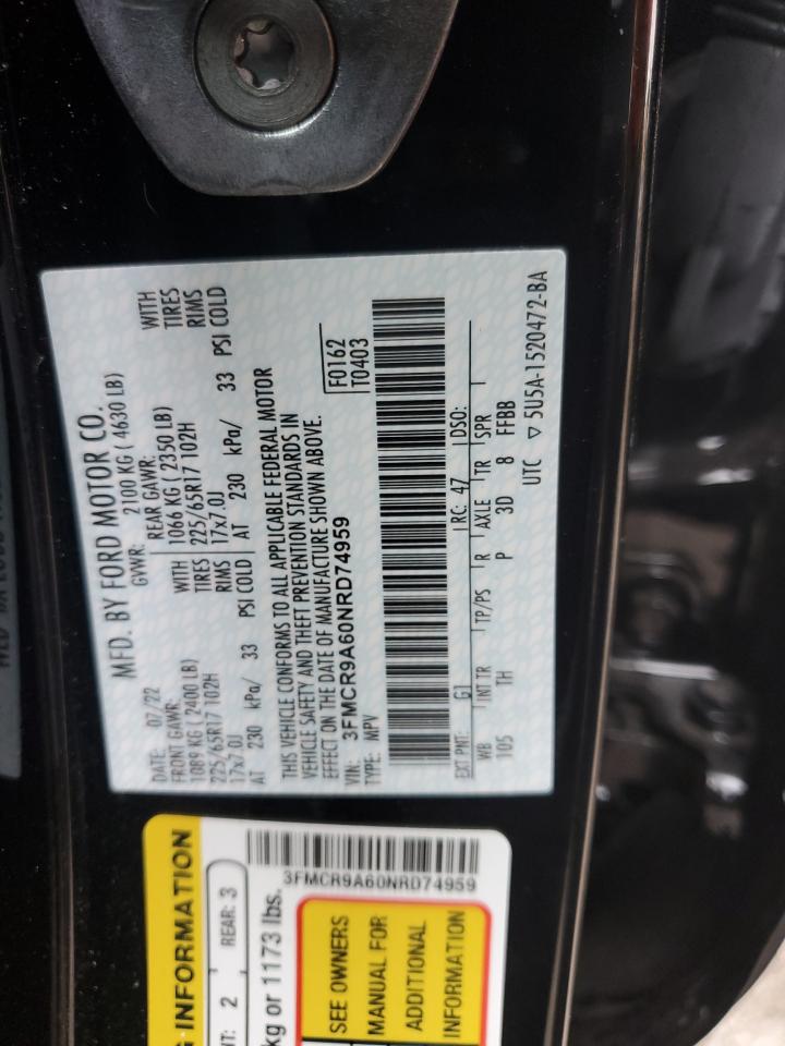 2022 FORD BRONCO SPORT VIN:3FMCR9A60NRD74959