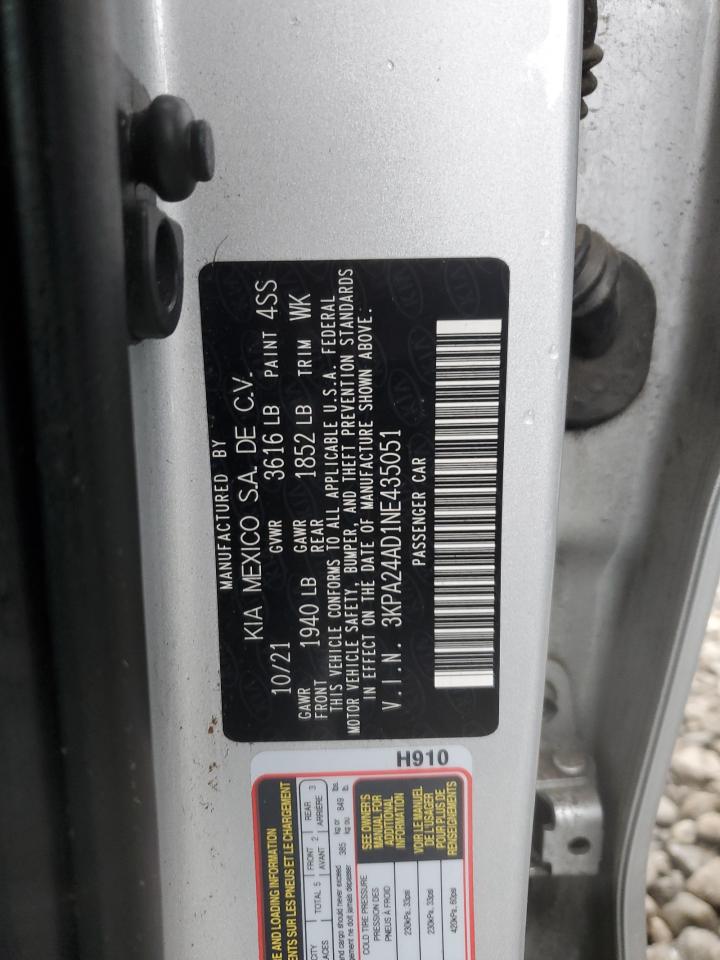 2022 KIA RIO LX VIN:3KPA24AD1NE435051