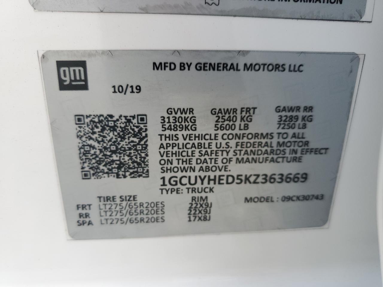 2022 CHEVROLET SILVERADO LTD K1500 HIGH COUNTRY VIN:1GCUYHED1NZ154501