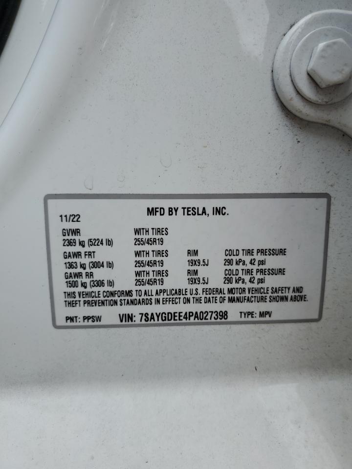 2023 TESLA MODEL Y VIN:7SAYGDEE4PA027398