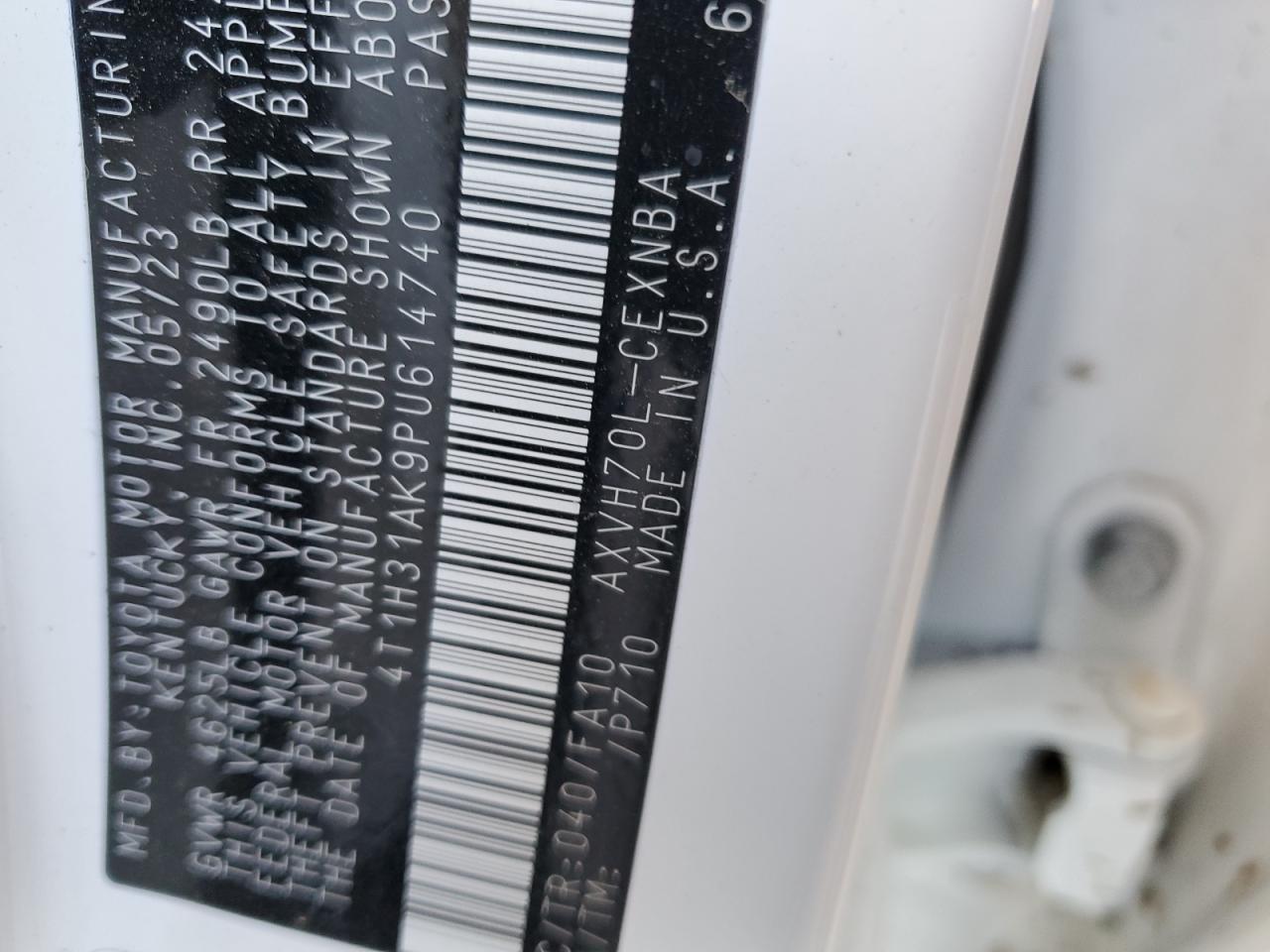 2023 TOYOTA CAMRY LE VIN:4T1H31AK9PU614740