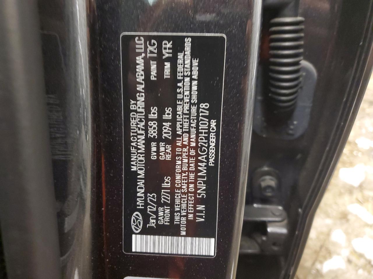 2023 HYUNDAI ELANTRA SEL VIN:5NPLM4AG2PH107178