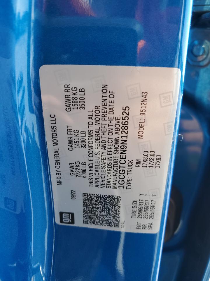 2022 CHEVROLET COLORADO LT VIN:1GCGTCEN9N1286525