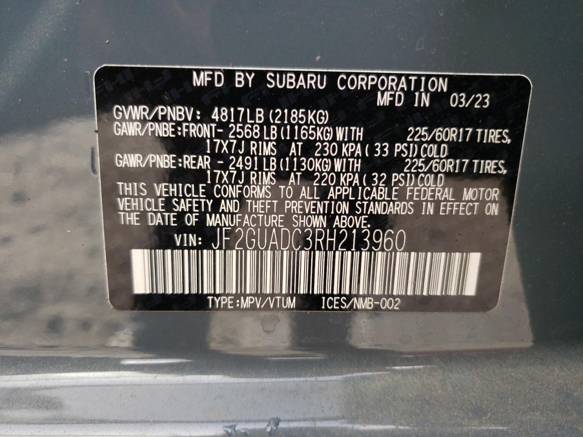 2024 SUBARU CROSSTREK PREMIUM VIN:64529923
