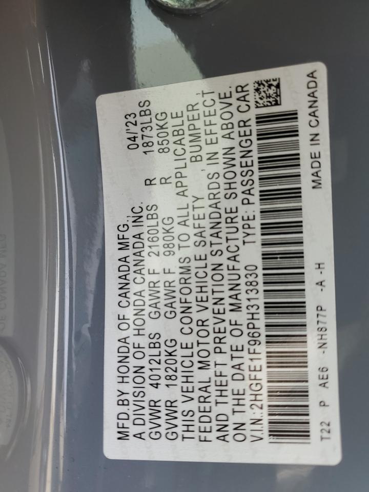 2023 HONDA CIVIC TOURING VIN:2HGFE1F96PH313830