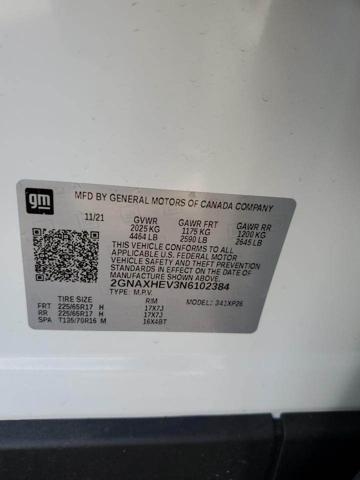 2022 CHEVROLET EQUINOX LS VIN:2GNAXHEV3N6102384