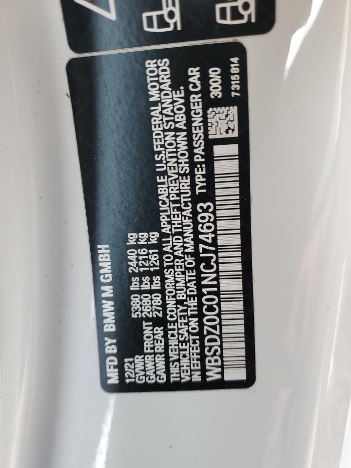 2022 BMW M8 VIN:WBSDZ0C01NCJ74693