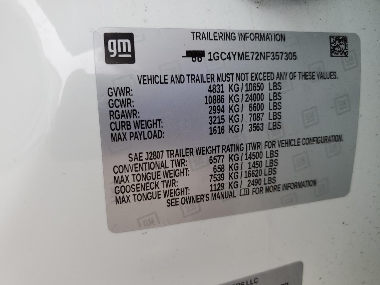 2022 CHEVROLET SILVERADO K2500 CUSTOM VIN:1GC4YME72NF357305