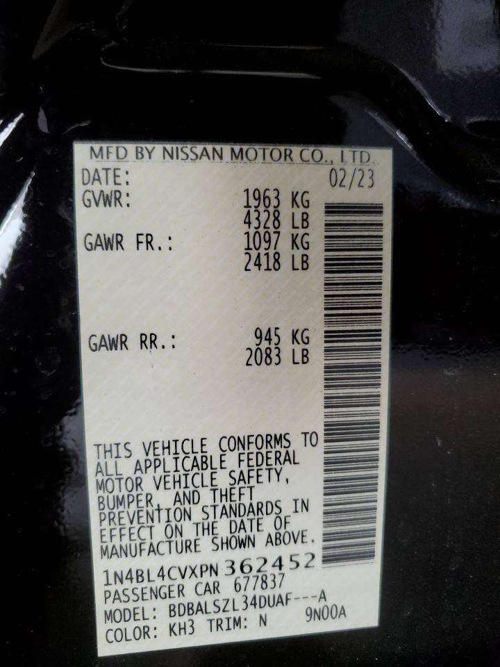 2023 NISSAN ALTIMA SR VIN:1N4BL4CVXPN362452