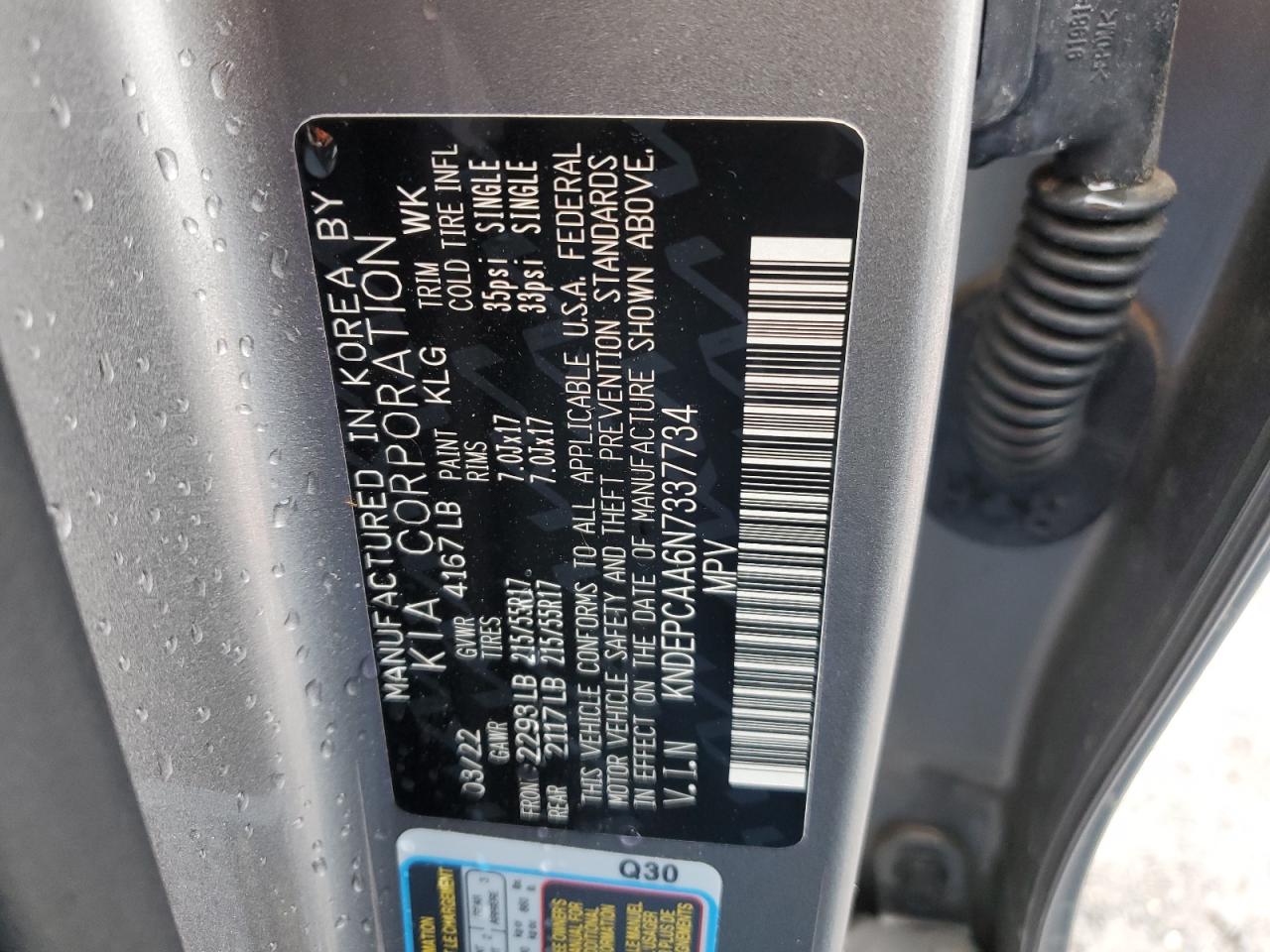 2022 KIA SELTOS LX VIN:KNDEPCAA6N7337734