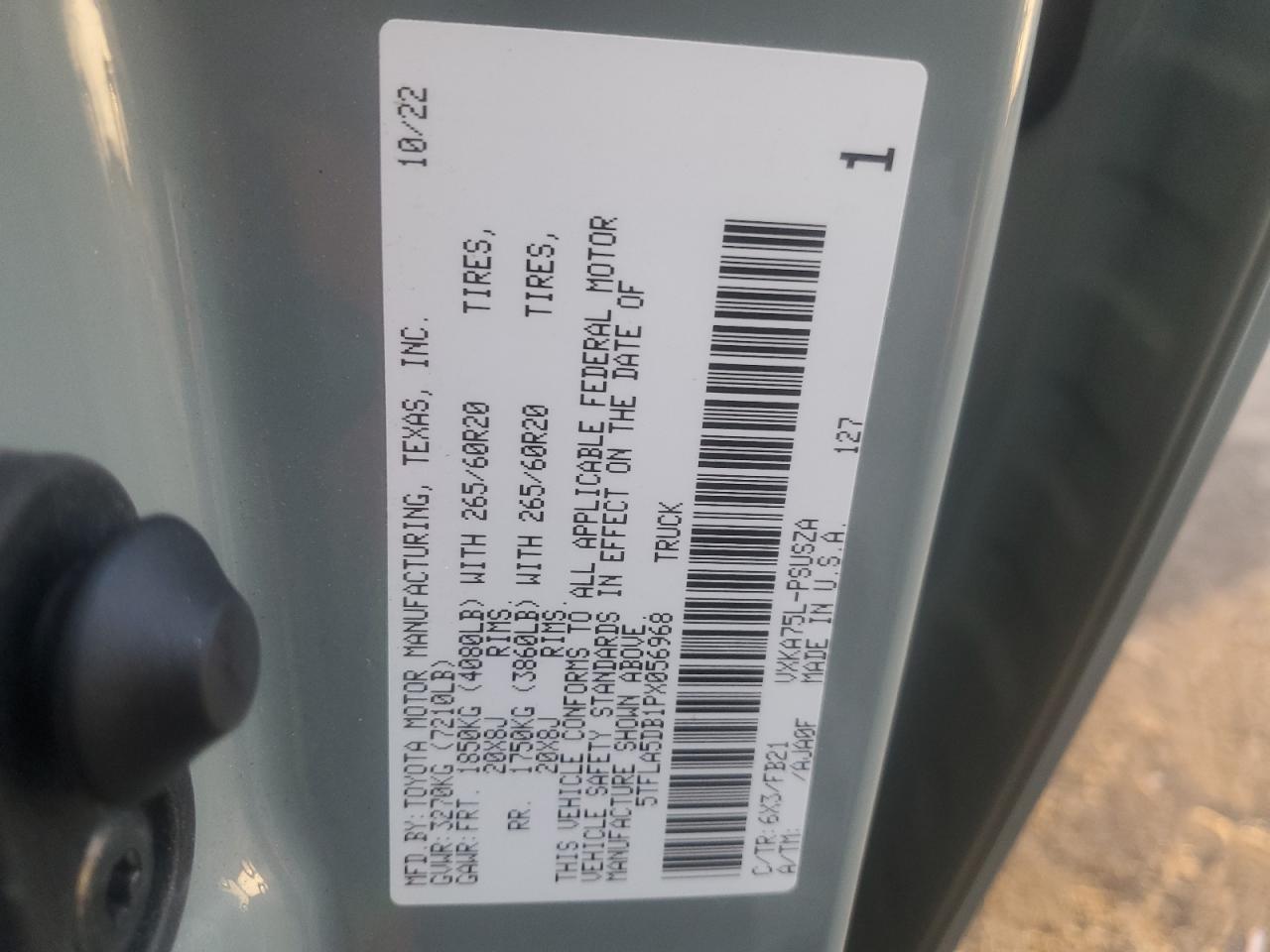 2023 TOYOTA TUNDRA CREWMAX SR VIN:5TFLA5DB1PX056968