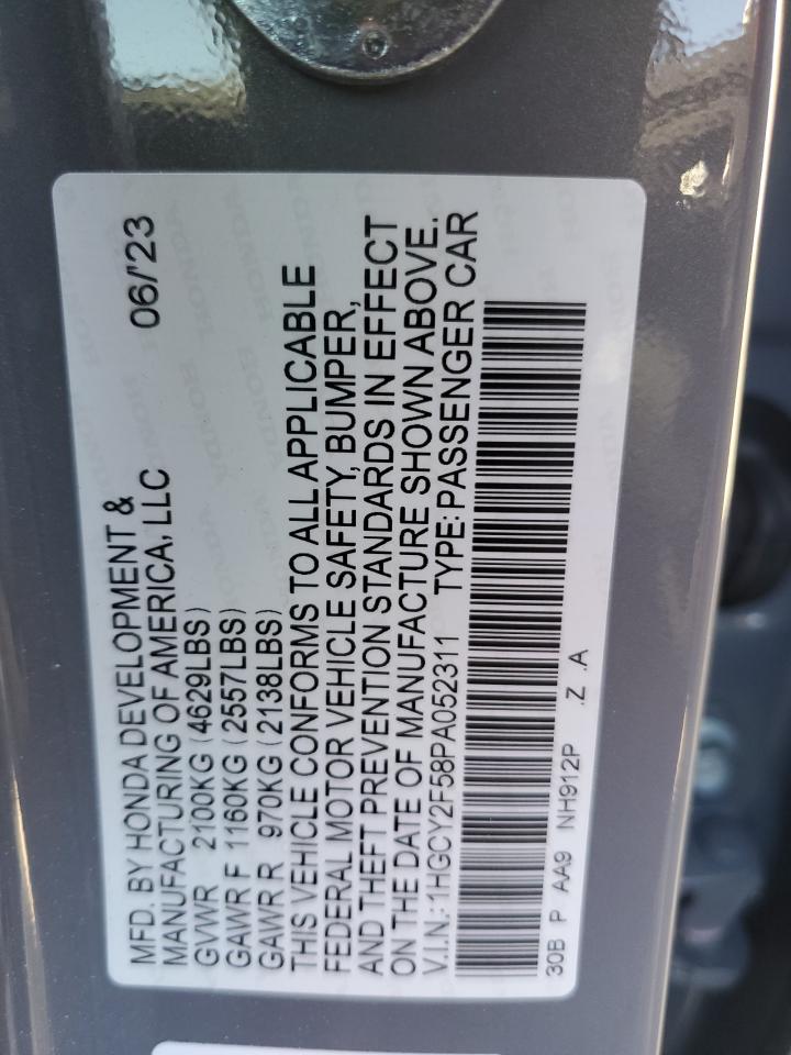 2023 HONDA ACCORD HYBRID SPORT VIN:1HGCY2F58PA052311