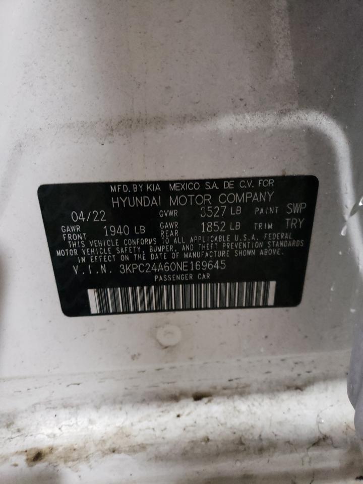 2022 HYUNDAI ACCENT SE VIN:3KPC24A60NE169645