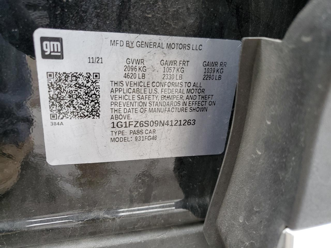 2022 CHEVROLET BOLT EUV PREMIER VIN:1G1FZ6S09N4121263