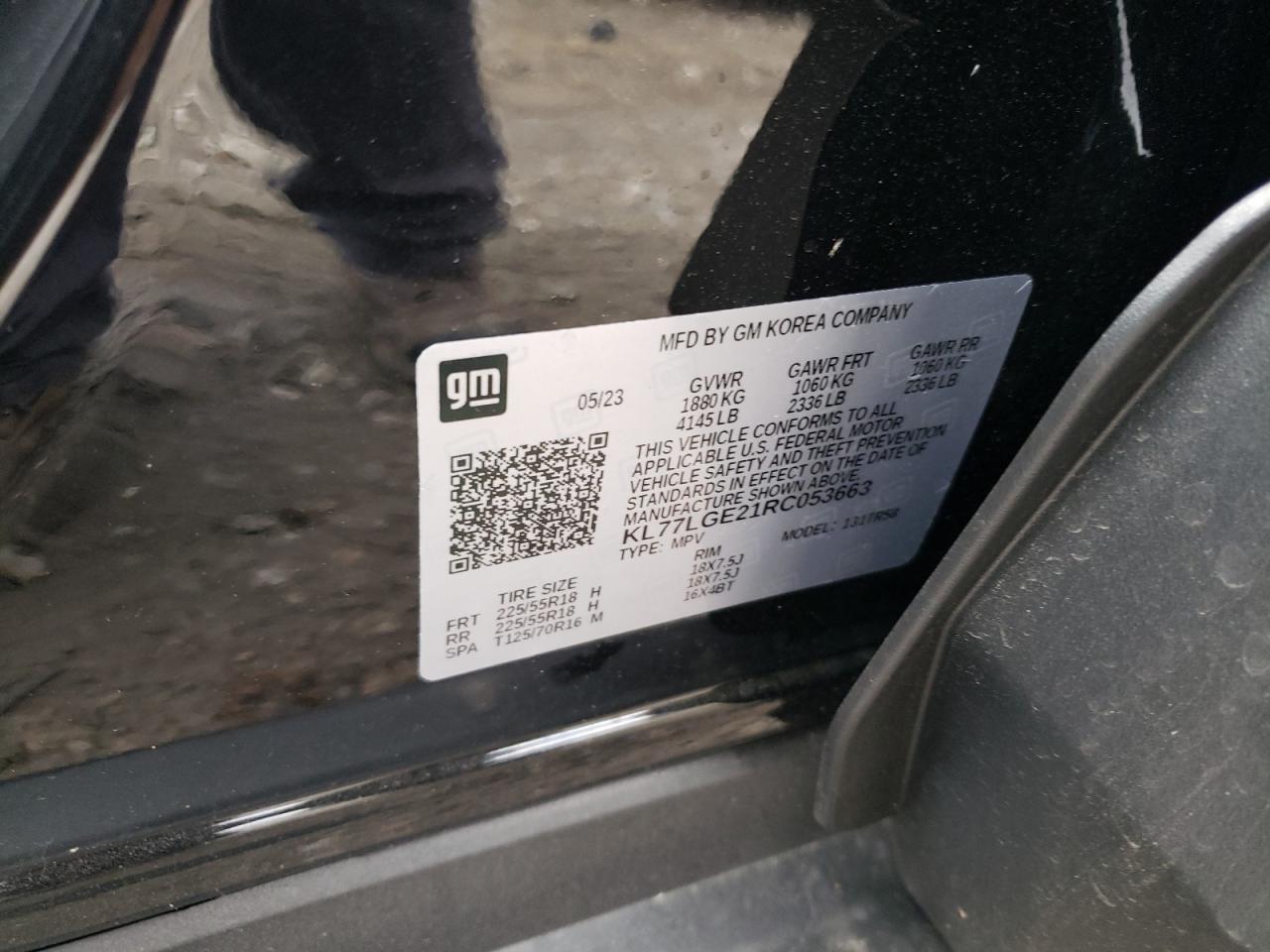 2024 CHEVROLET TRAX 1RS VIN:KL77LGE21RC053663