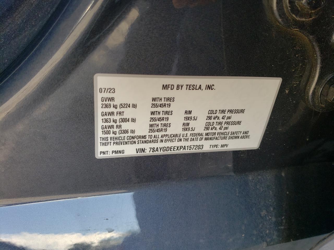 2023 TESLA MODEL Y VIN:7SAYGDEEXPA157203