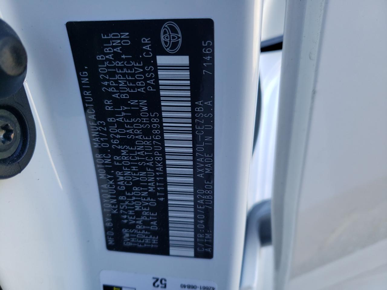 2023 TOYOTA CAMRY SE NIGHT SHADE VIN:4T1T11AK8PU768985