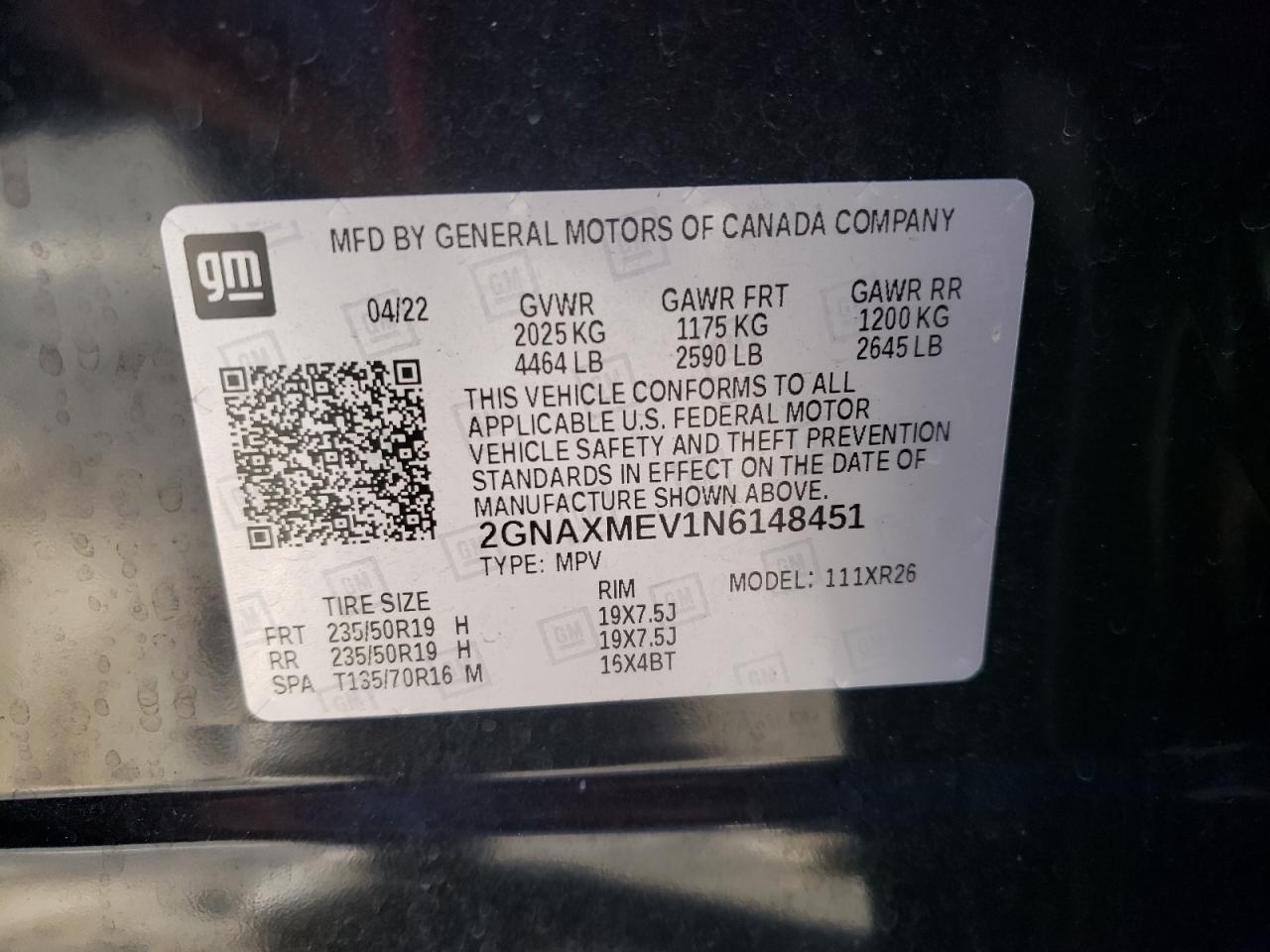 2022 CHEVROLET EQUINOX RS VIN:2GNAXMEV1N6148451