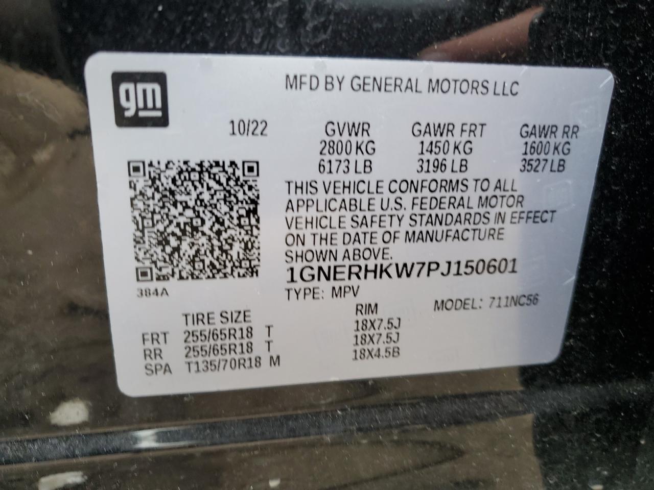 2023 CHEVROLET TRAVERSE LT VIN:1GNERHKW7PJ150601