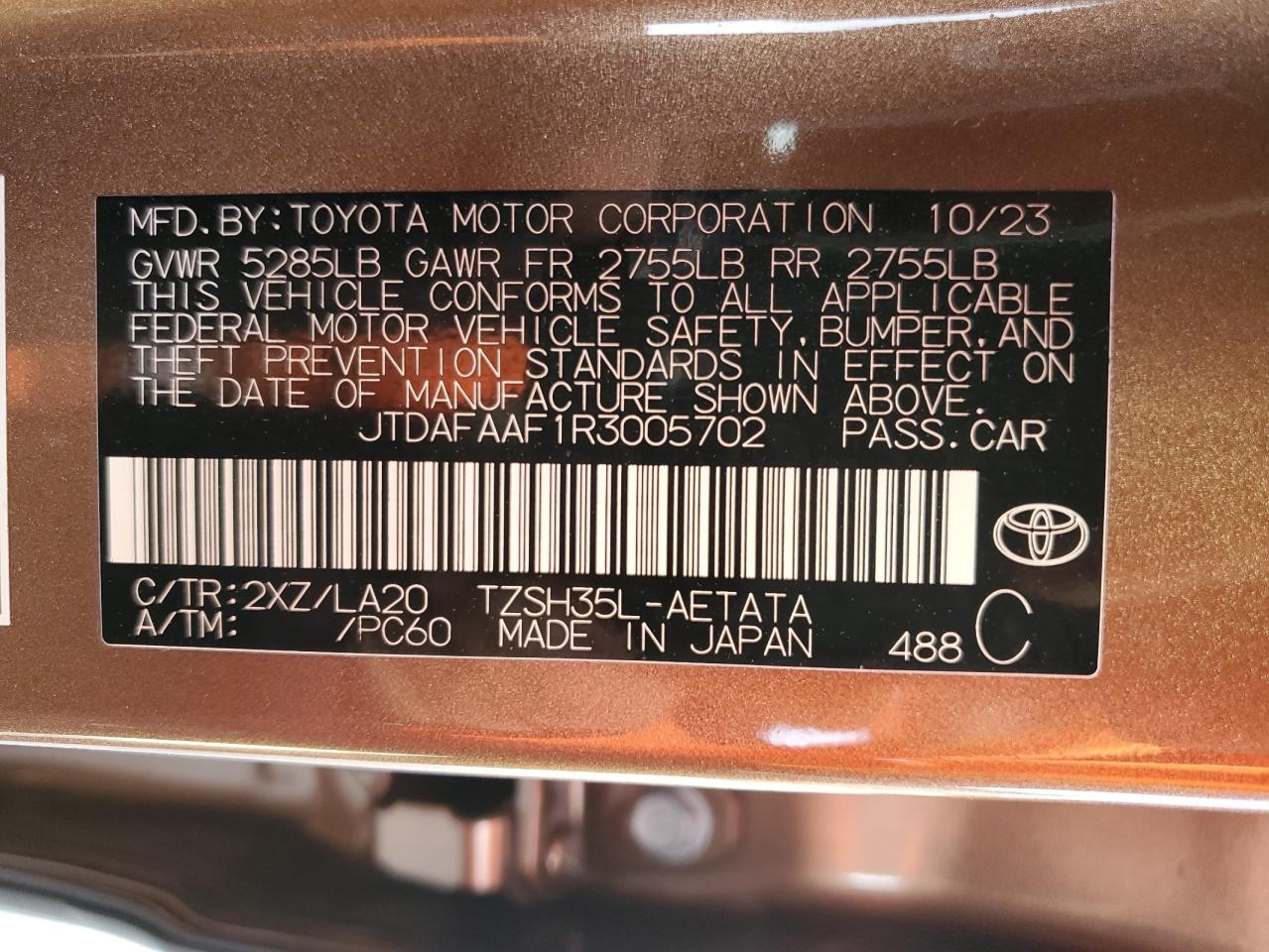 2024 TOYOTA CROWN PLATINUM VIN:JTDAFAAF1R3005702