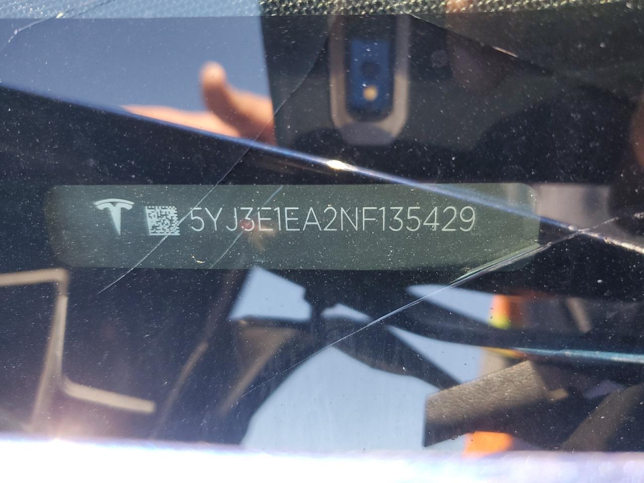 2022 TESLA MODEL 3 VIN:5YJ3E1EA2NF135429
