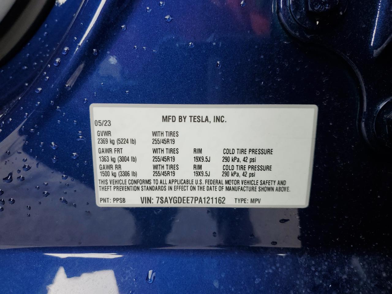 2023 TESLA MODEL Y VIN:7SAYGDEE7PA121162