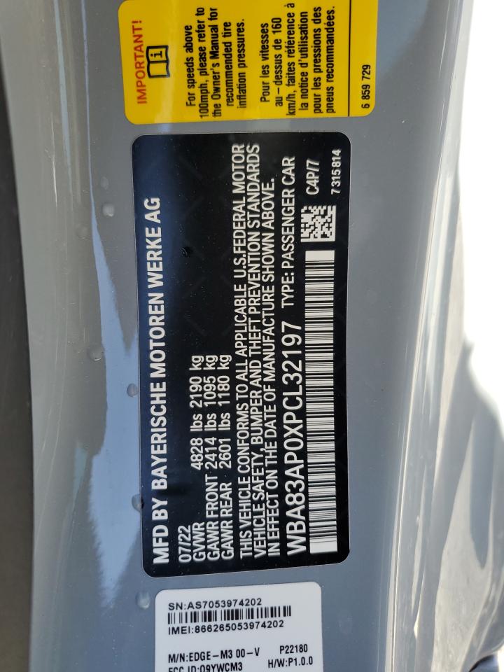 2023 BMW M440I VIN:WBA83AP0XPCL32197