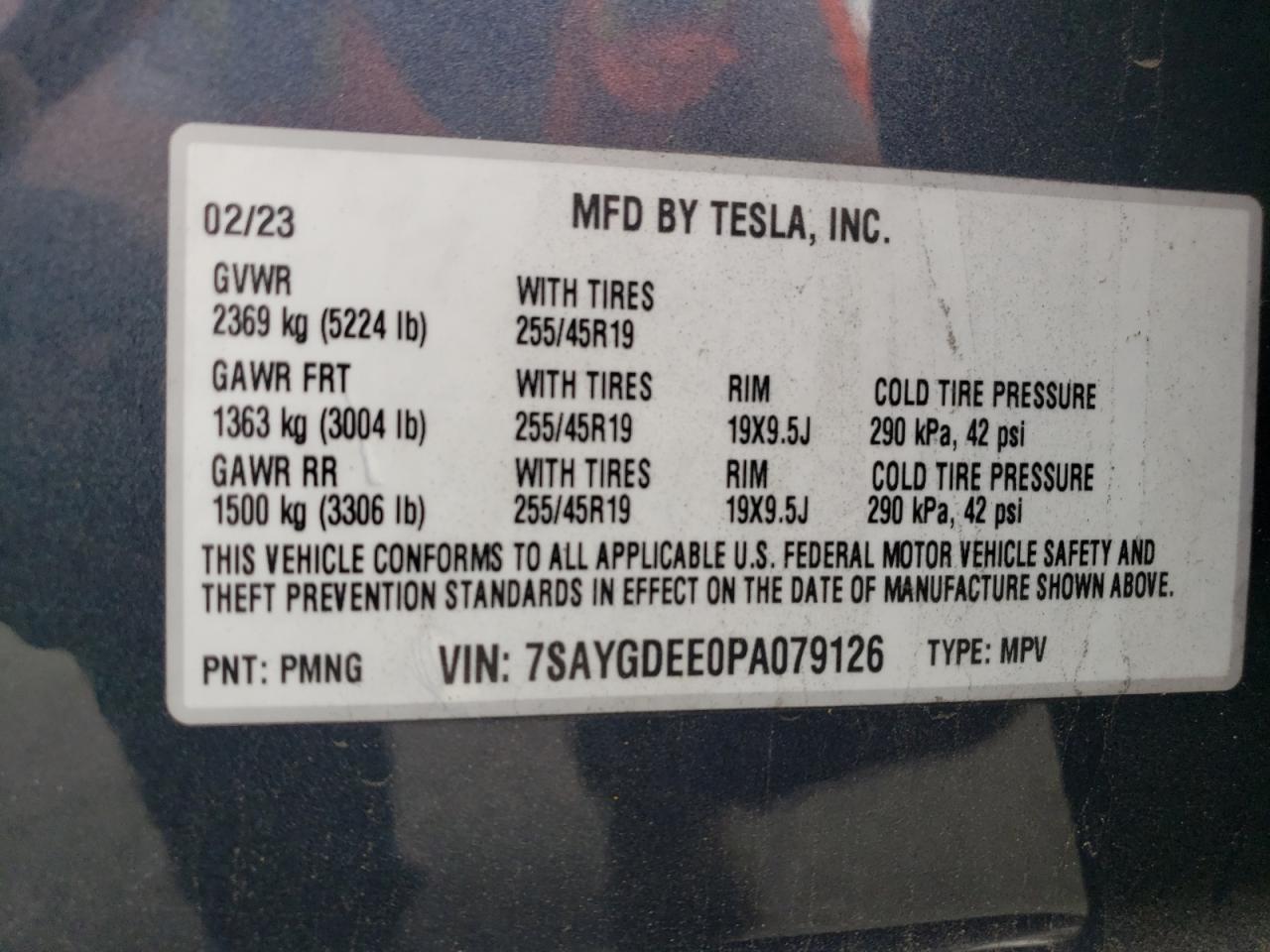 2023 TESLA MODEL Y VIN:7SAYGDEE0PA079126