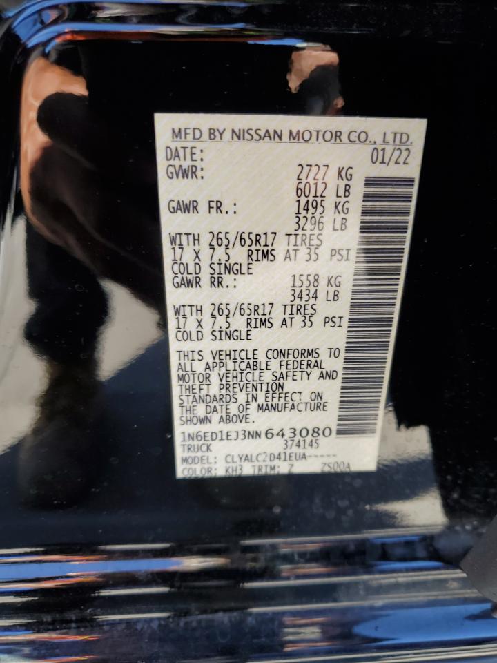 2022 NISSAN FRONTIER S VIN:1N6ED1EJ3NN643080