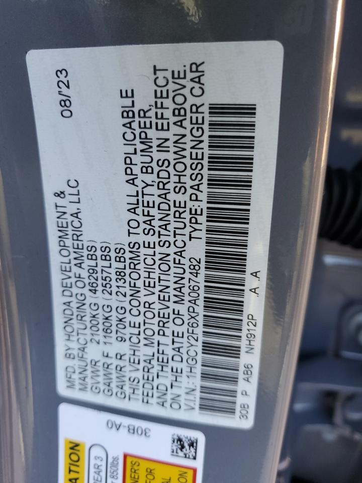 2023 HONDA ACCORD HYBRID EXL VIN:1HGCY2F6XPA067482