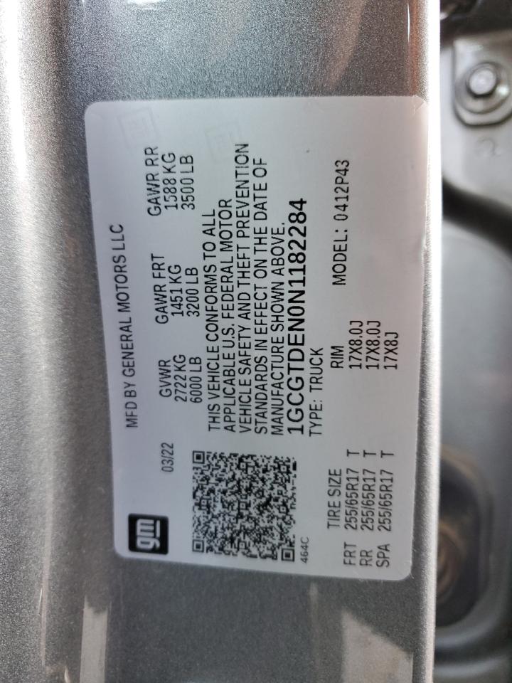 2022 CHEVROLET COLORADO Z71 VIN:1GCGTDEN0N1182284