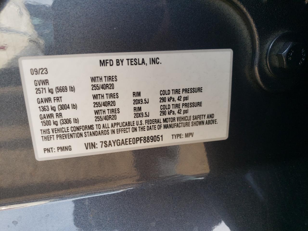 2023 TESLA MODEL Y VIN:7SAYGAEE0PF889051