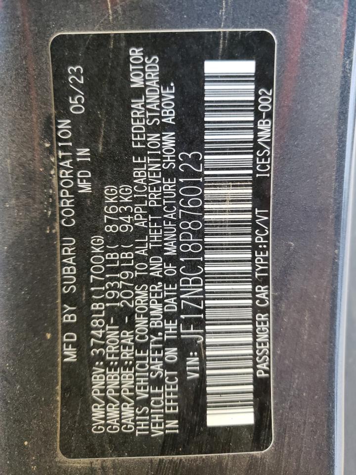 2023 TOYOTA GR 86 VIN:JF1ZNBC18P8760123