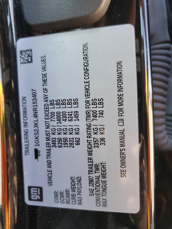 2022 GMC YUKON XL DENALI VIN:1GKS2JKL4NR153407