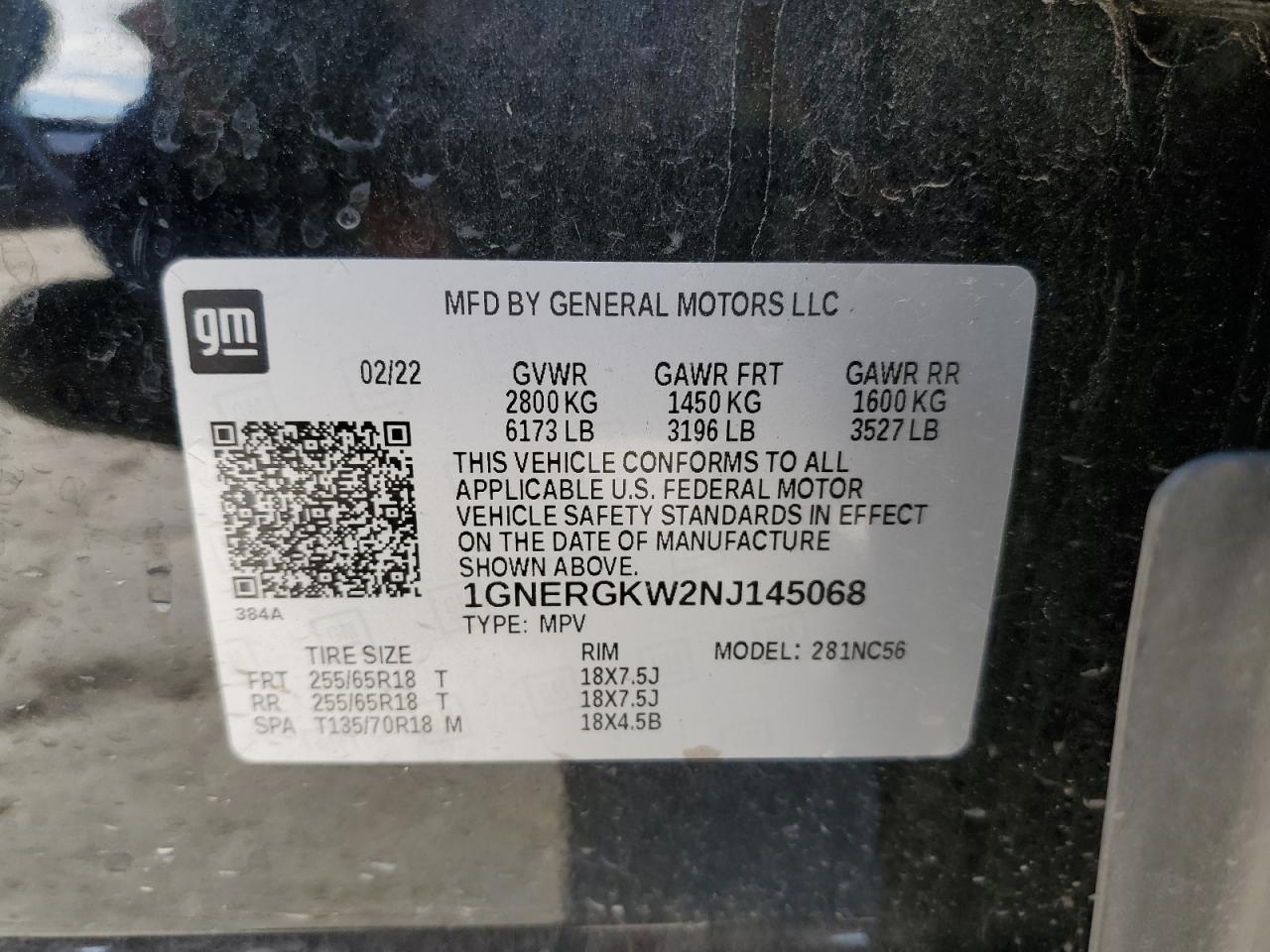 2022 CHEVROLET TRAVERSE LT VIN:1GNERGKW2NJ145068