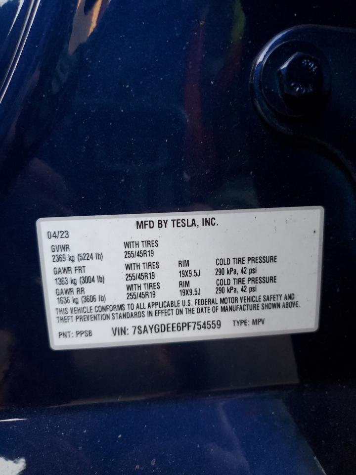 2023 TESLA MODEL Y VIN:7SAYGDEE6PF754559