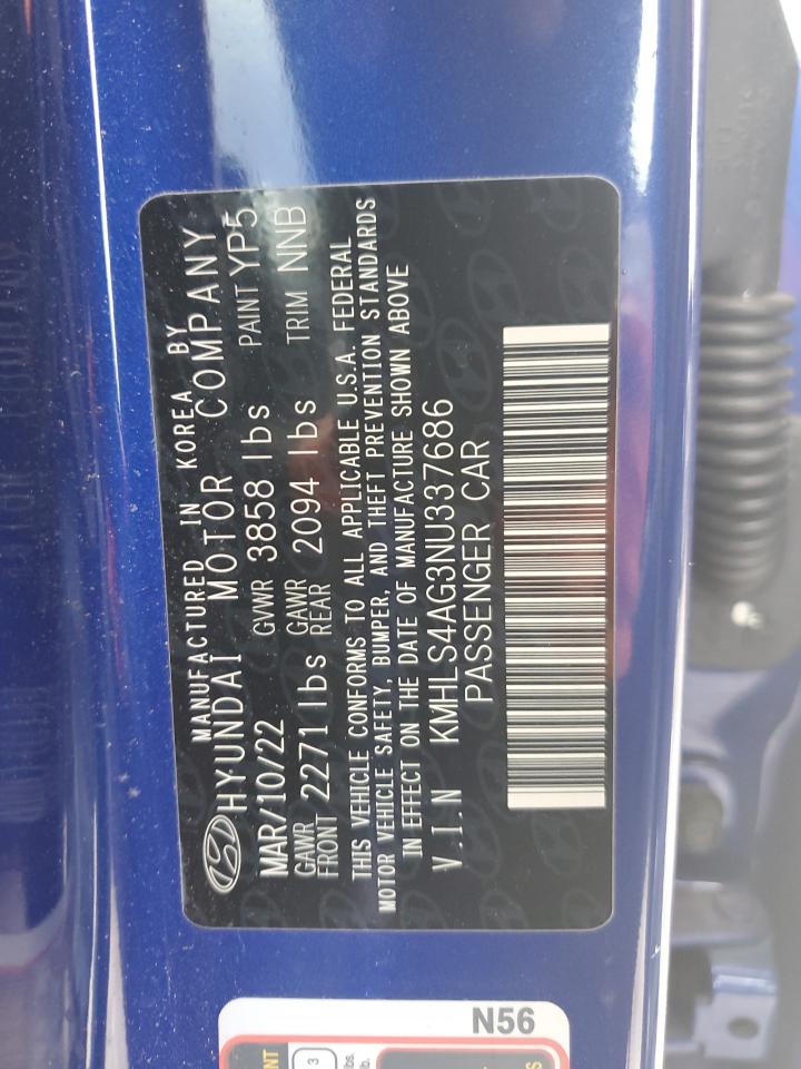 2022 HYUNDAI ELANTRA SEL VIN:KMHLS4AG3NU337686