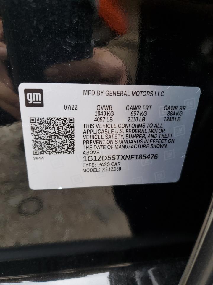 2022 CHEVROLET MALIBU LT VIN:1G1ZD5STXNF185476