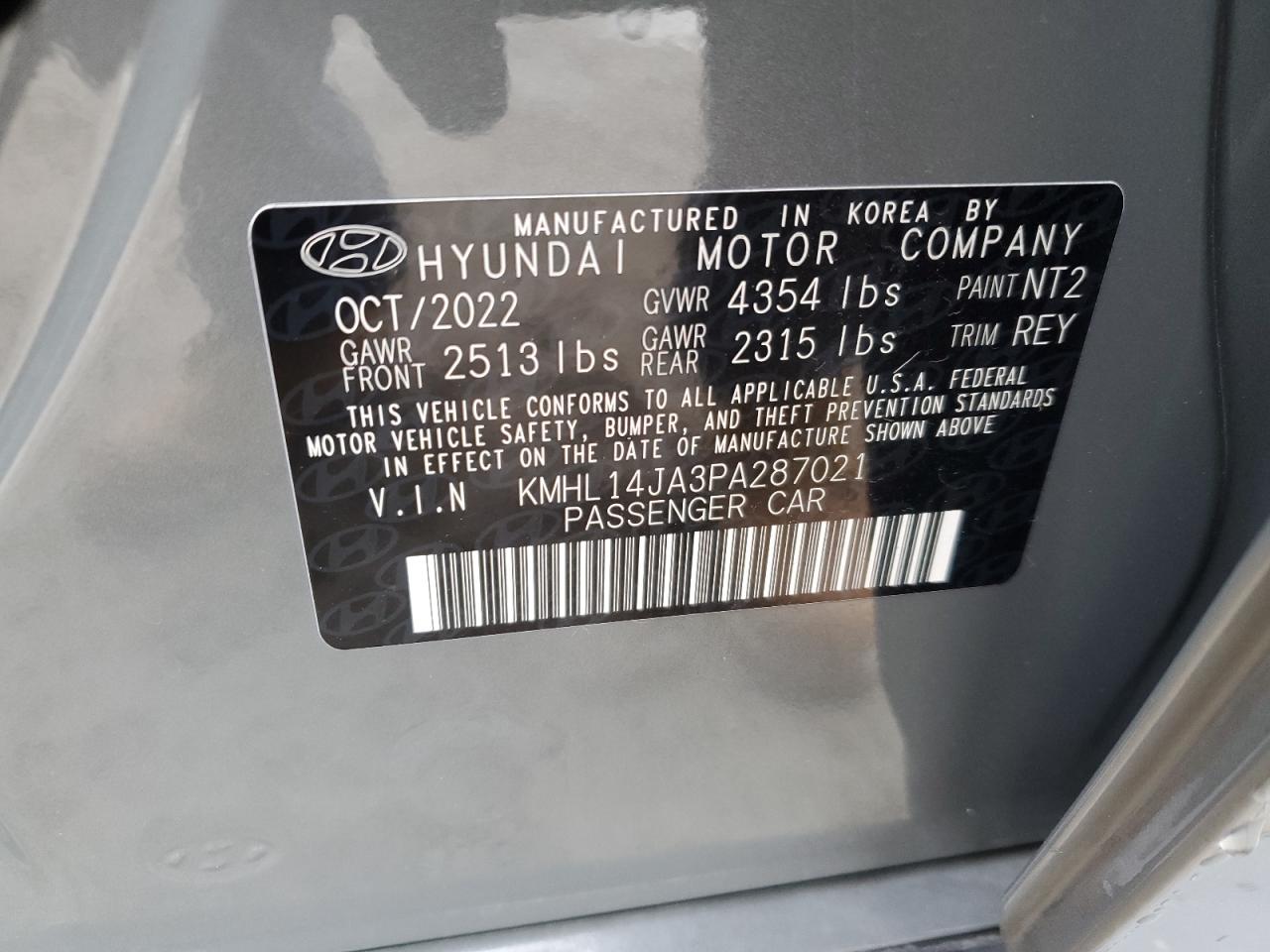 2023 HYUNDAI SONATA SEL VIN:KMHL14JA3PA287021