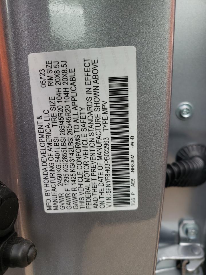 2023 HONDA PASSPORT ELITE VIN:5FNYF8H03PB022963