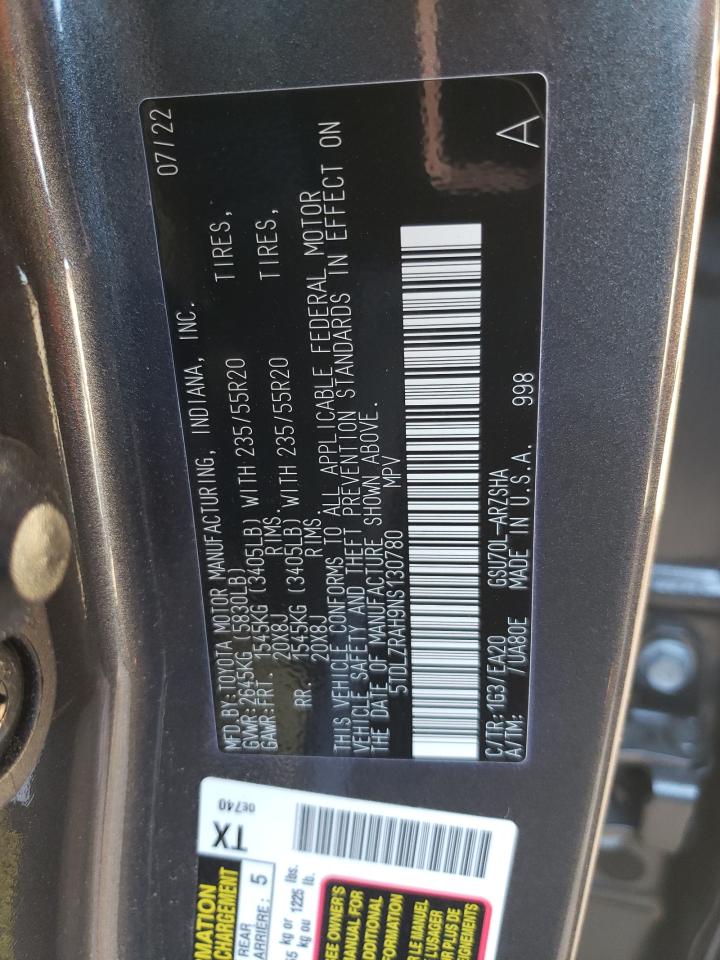 2022 TOYOTA HIGHLANDER XSE VIN:5TDLZRAH9NS130780