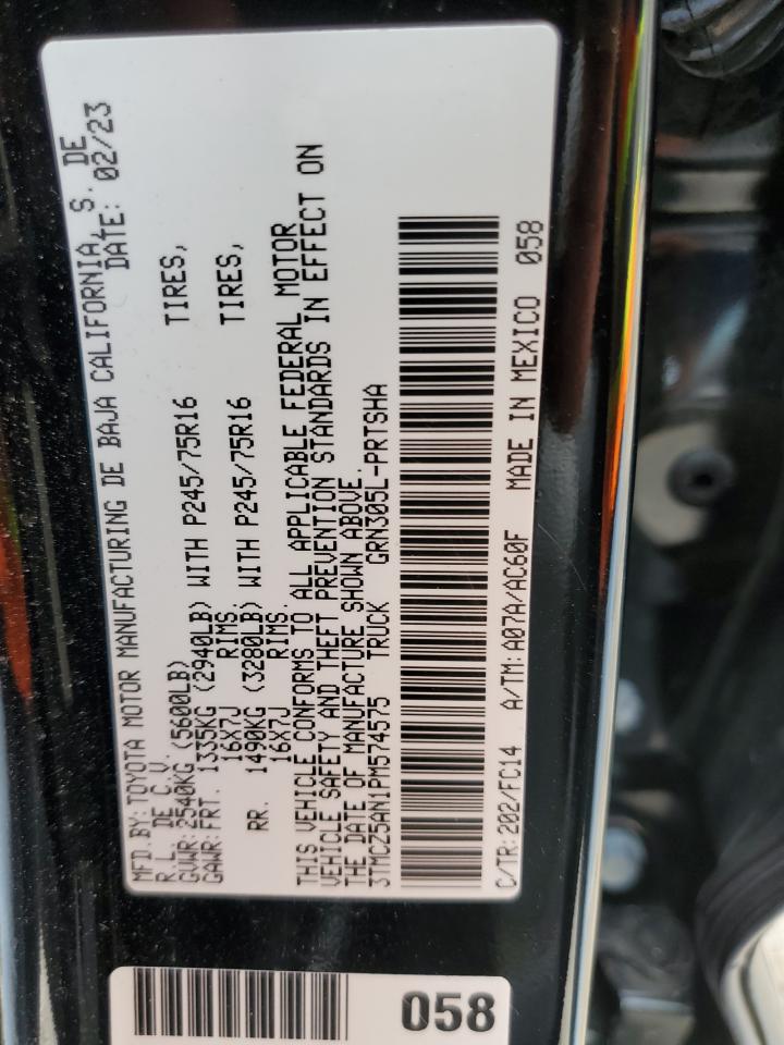 2023 TOYOTA TACOMA DOUBLE CAB VIN:3TMCZ5AN1PM574575